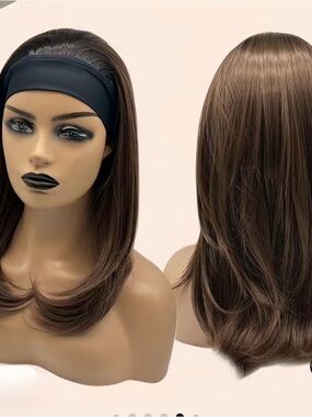 JB Extensions Brown Headband Wig - Natural Straight Layered Style